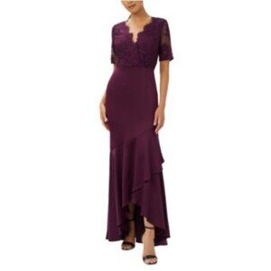 Adrianna Papell Dress 14 Burgundy Wine Long Maxi Formal Wedding Party Cruise NEW